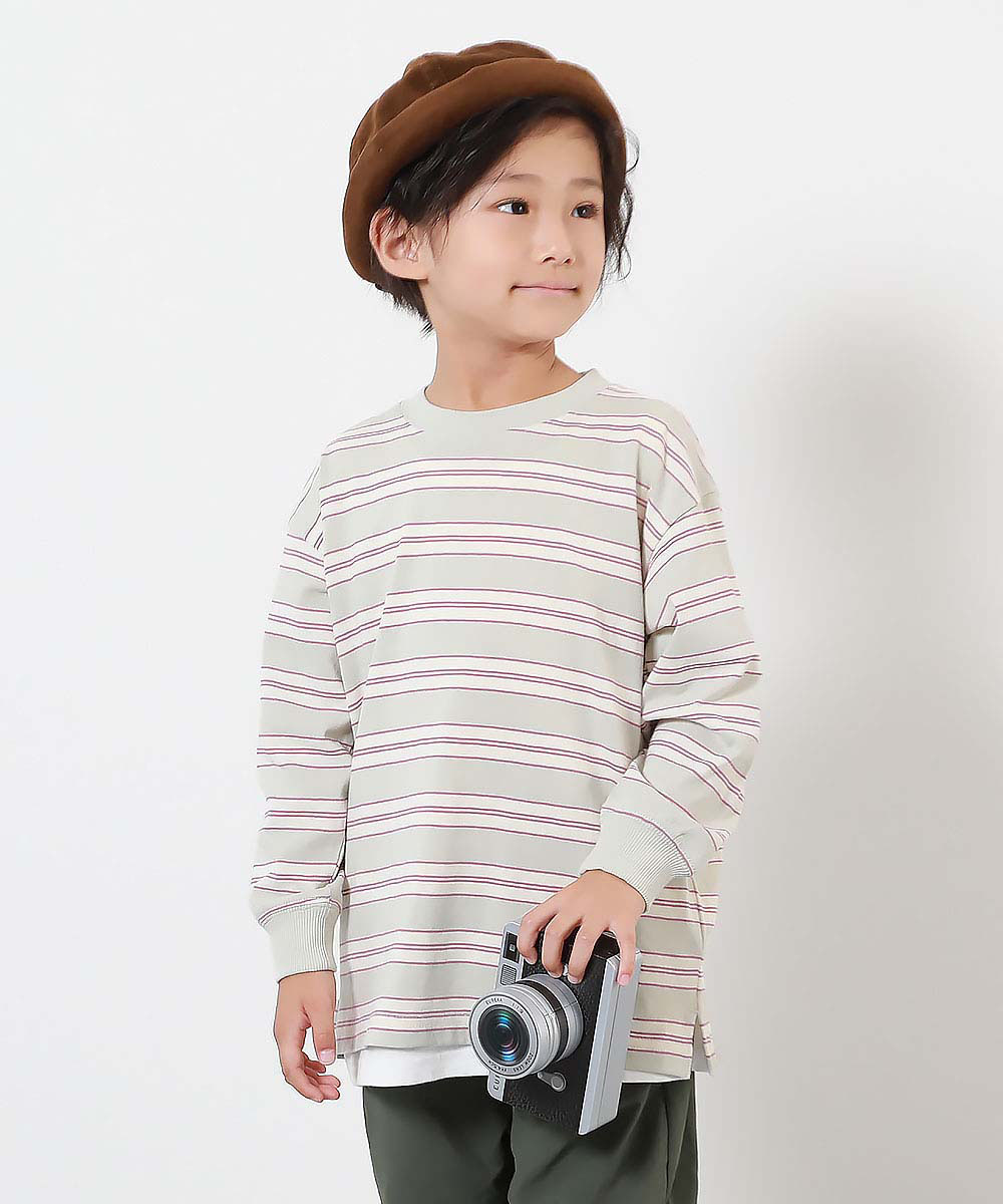 ロンT トップス 綿100% お洗濯してもよれにくい ビッグシルエット 袖リブ ボーダー 長袖Tシャツ キッズ ベビー服 子供服 男の子 女の子  デビロック devirock | devirock | 06