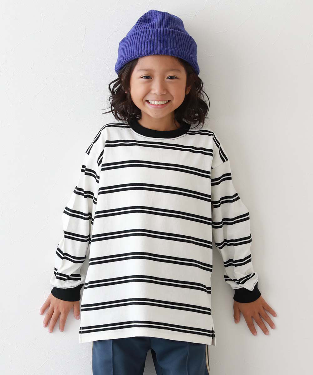ロンT トップス 綿100% お洗濯してもよれにくい ビッグシルエット 袖リブ ボーダー 長袖Tシャツ キッズ ベビー服 子供服 男の子 女の子  デビロック devirock | devirock | 07