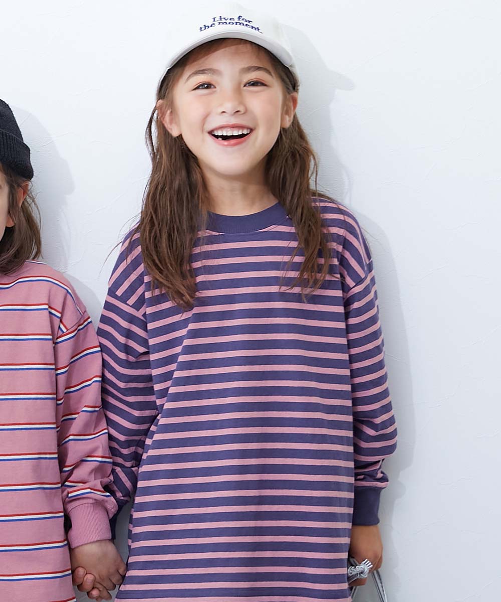 ロンT トップス 綿100% お洗濯してもよれにくい ビッグシルエット 袖リブ ボーダー 長袖Tシャツ キッズ ベビー服 子供服 男の子 女の子  デビロック devirock | devirock | 09