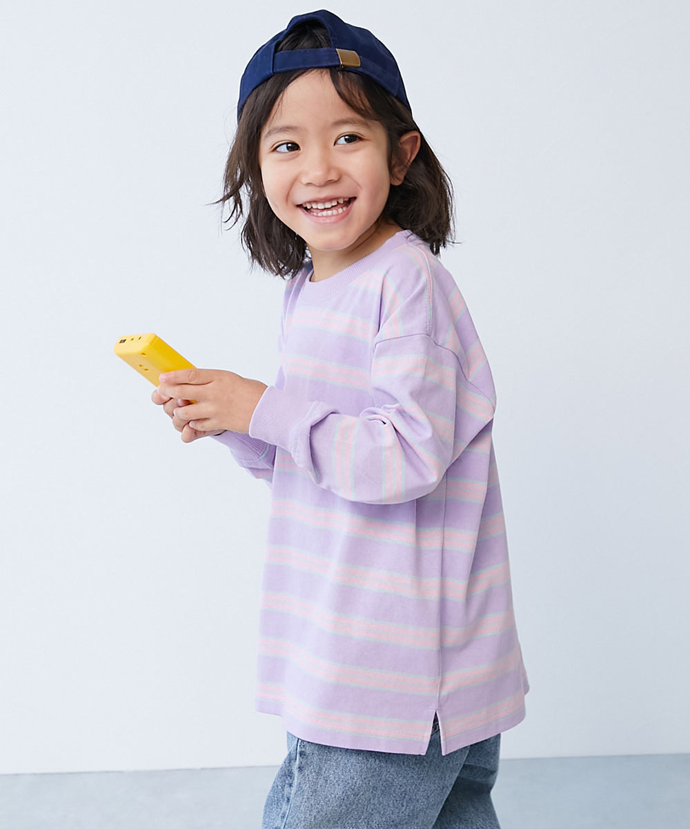 ロンT トップス 綿100% お洗濯してもよれにくい ビッグシルエット 袖リブ ボーダー 長袖Tシャツ キッズ ベビー服 子供服 男の子 女の子  デビロック devirock | devirock | 12