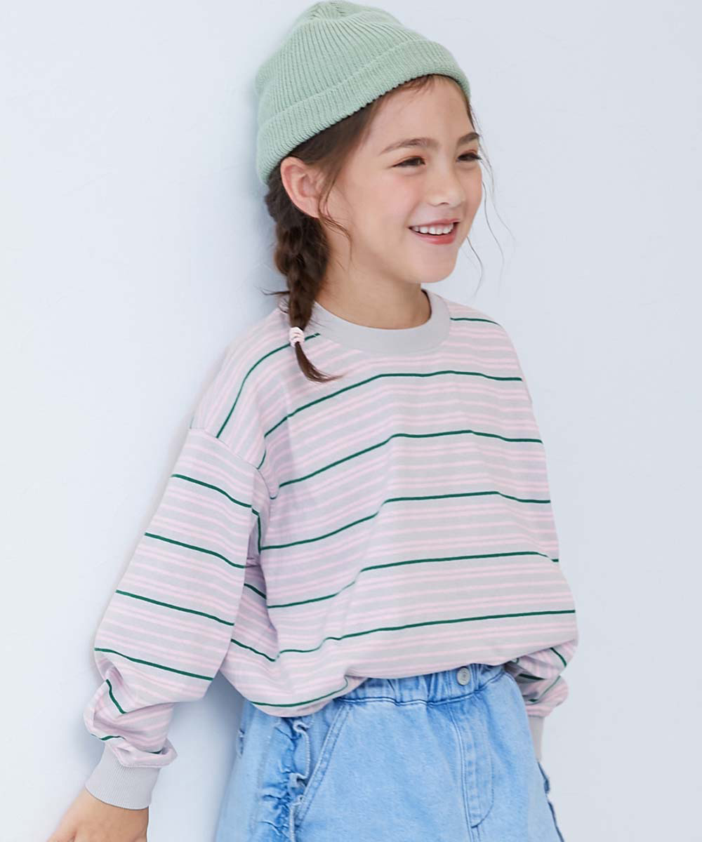 ロンT トップス 綿100% お洗濯してもよれにくい ビッグシルエット 袖リブ ボーダー 長袖Tシャツ キッズ ベビー服 子供服 男の子 女の子  デビロック devirock | devirock | 13