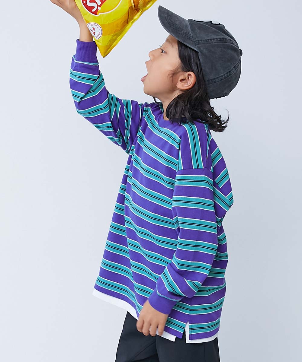 ロンT トップス 綿100% お洗濯してもよれにくい ビッグシルエット 袖リブ ボーダー 長袖Tシャツ キッズ ベビー服 子供服 男の子 女の子  デビロック devirock | devirock | 14