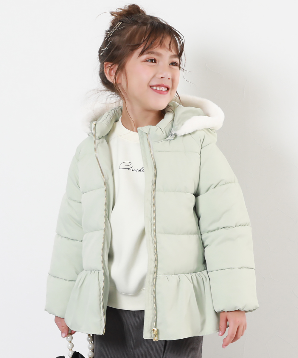 ダウンジャケット キッズ 洗える ファイバーダウン フードが取り外せる ペプラム ジャケット キッズ ベビー服 子供服 女の子 アウター デビロック  devirock