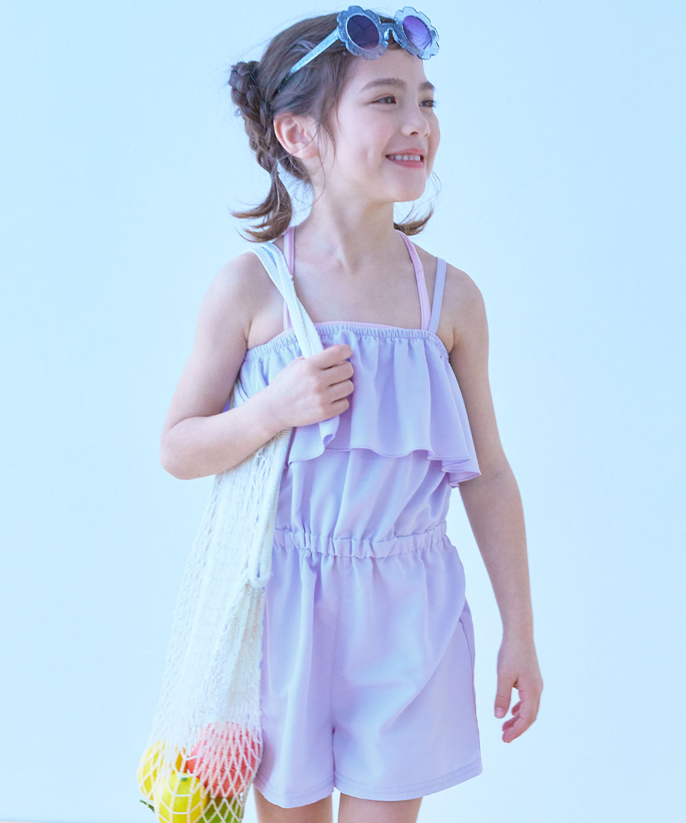 水着 セパレート水着 プールグッズ 水泳 海水浴 UVカット サロペット付き セパレート水着 3Pセット キッズ 子供服 女の子  デビロック devirock | devirock | 03
