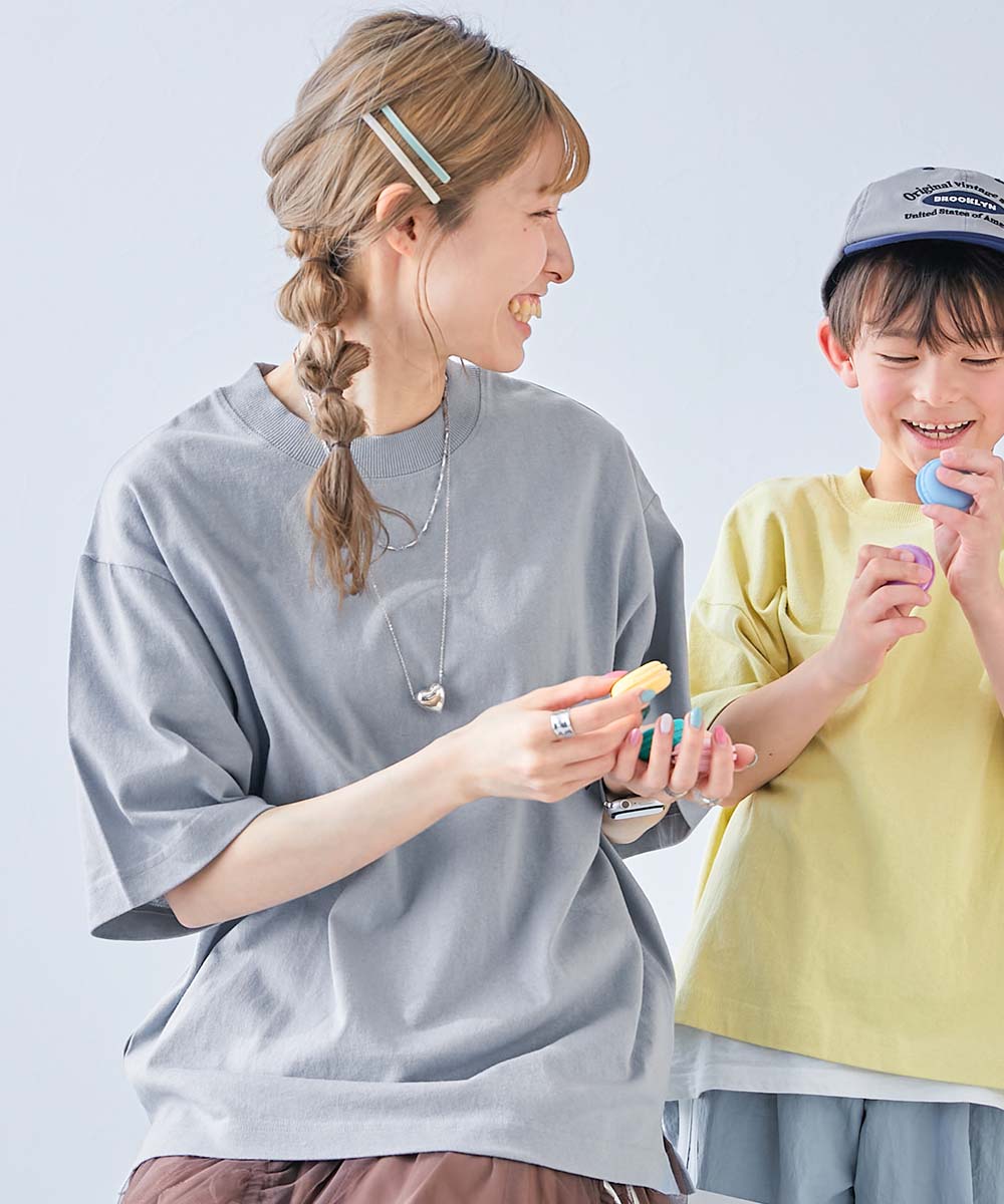 リンクコーデ 親子コーデ お揃い おそろい リンク 耐久 Tシャツ トップス 綿100% お洗濯してもよれにくい ビッグシルエット 大人 半袖Tシャツ キッズ  devirock | devirock | 06