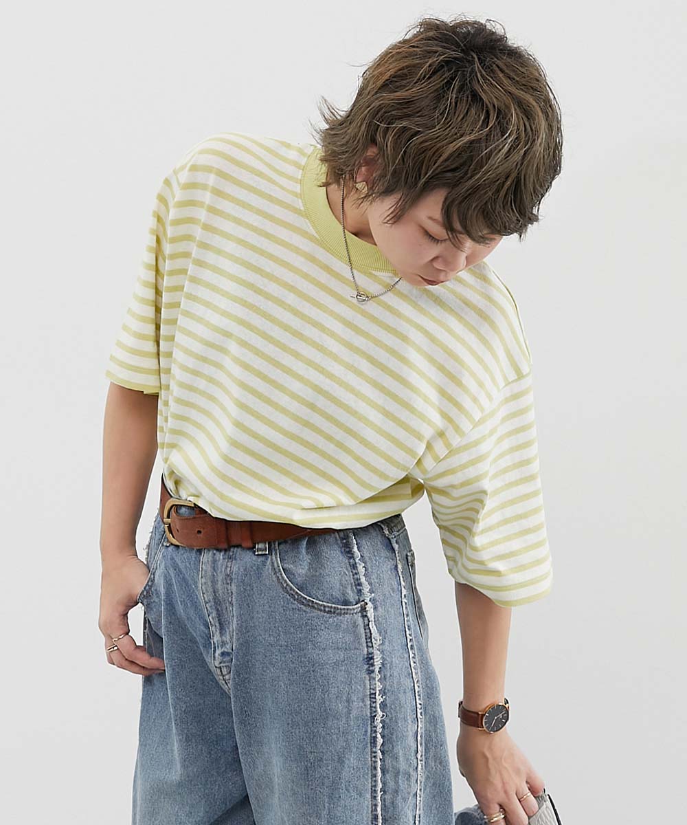 リンクコーデ 親子コーデ おそろい リンク 耐久 Tシャツ トップス 綿100% お洗濯してもよれにくい ビッグシルエット 大人 ボーダー 半袖Tシャツ devirock | devirock | 06