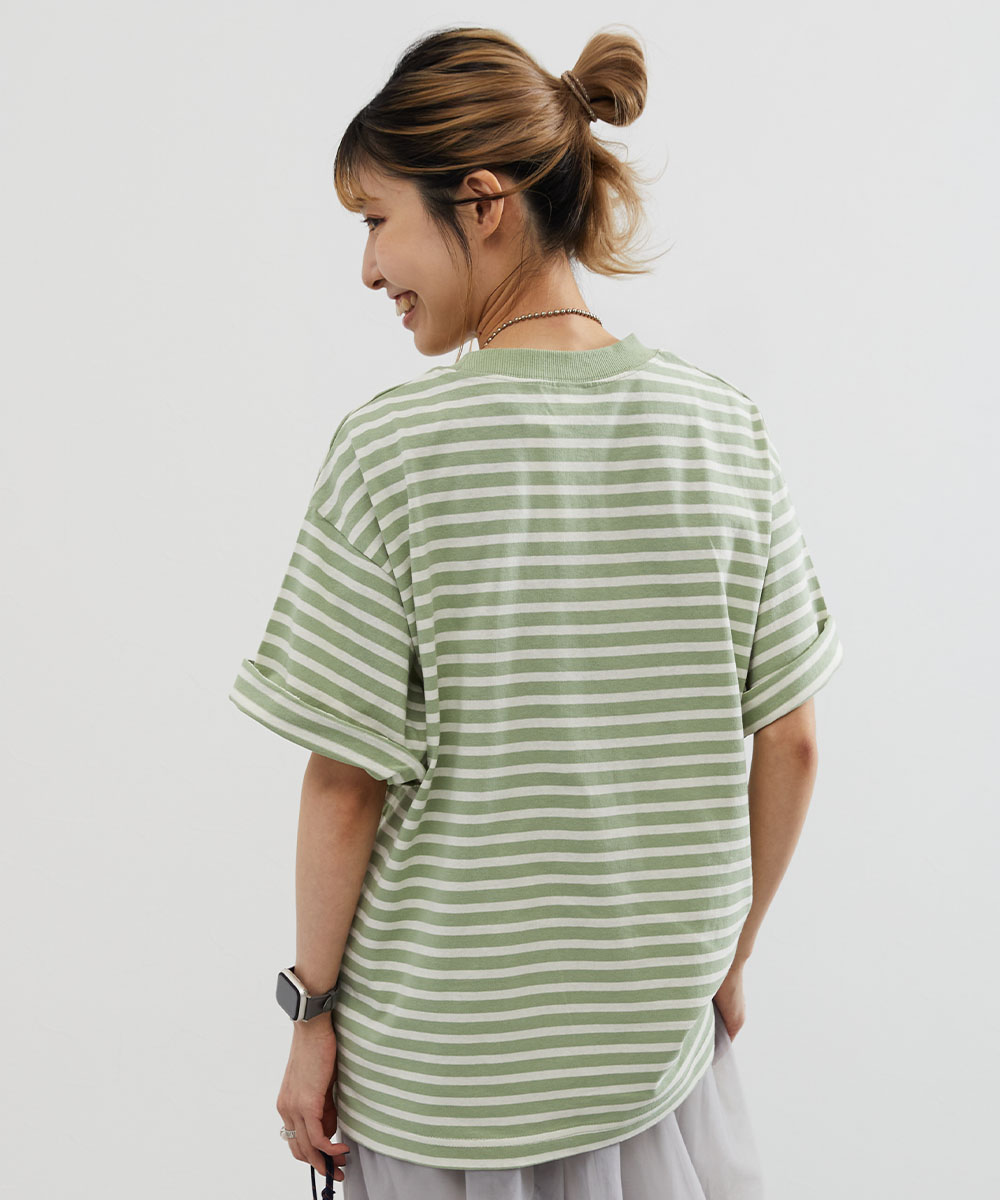 リンクコーデ 親子コーデ おそろい リンク 耐久 Tシャツ トップス 綿100% お洗濯してもよれにくい ビッグシルエット 大人 ボーダー 半袖Tシャツ devirock | devirock | 07