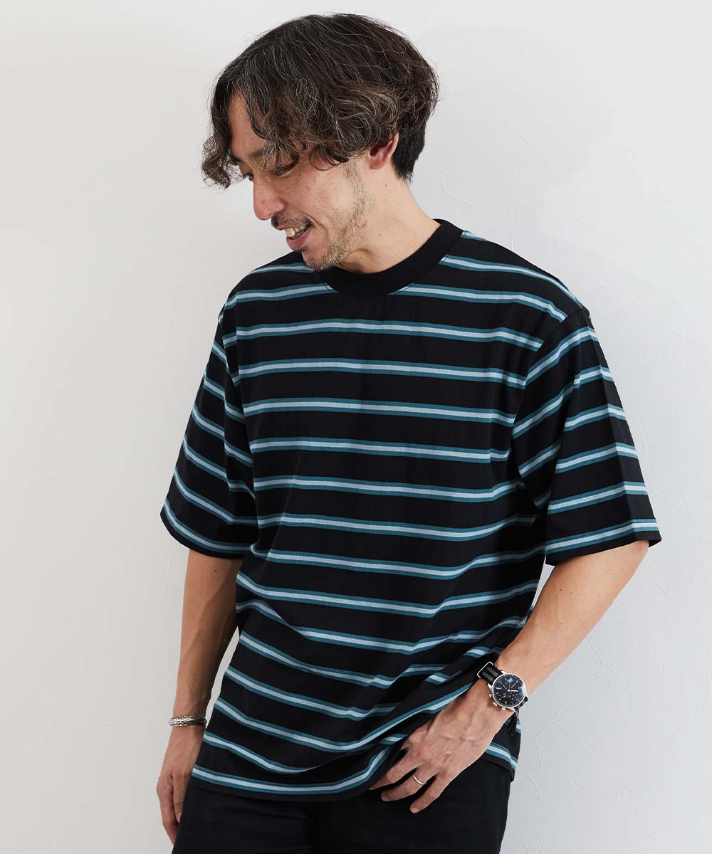 リンクコーデ 親子コーデ おそろい リンク 耐久 Tシャツ トップス 綿100% お洗濯してもよれにくい ビッグシルエット 大人 ボーダー 半袖Tシャツ devirock | devirock | 09