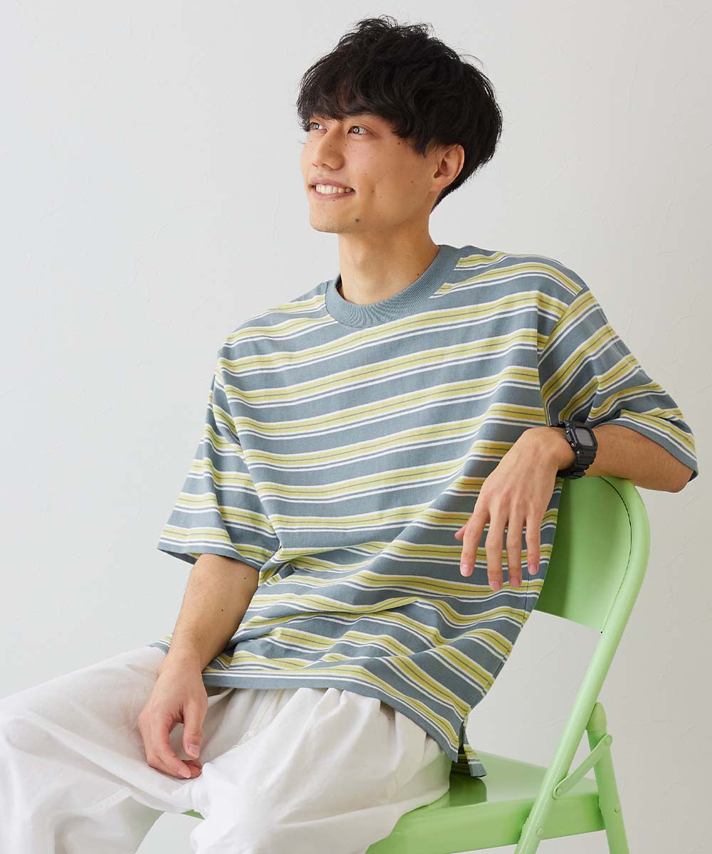 リンクコーデ 親子コーデ おそろい リンク 耐久 Tシャツ トップス 綿100% お洗濯してもよれにくい ビッグシルエット 大人 ボーダー 半袖Tシャツ devirock | devirock | 10