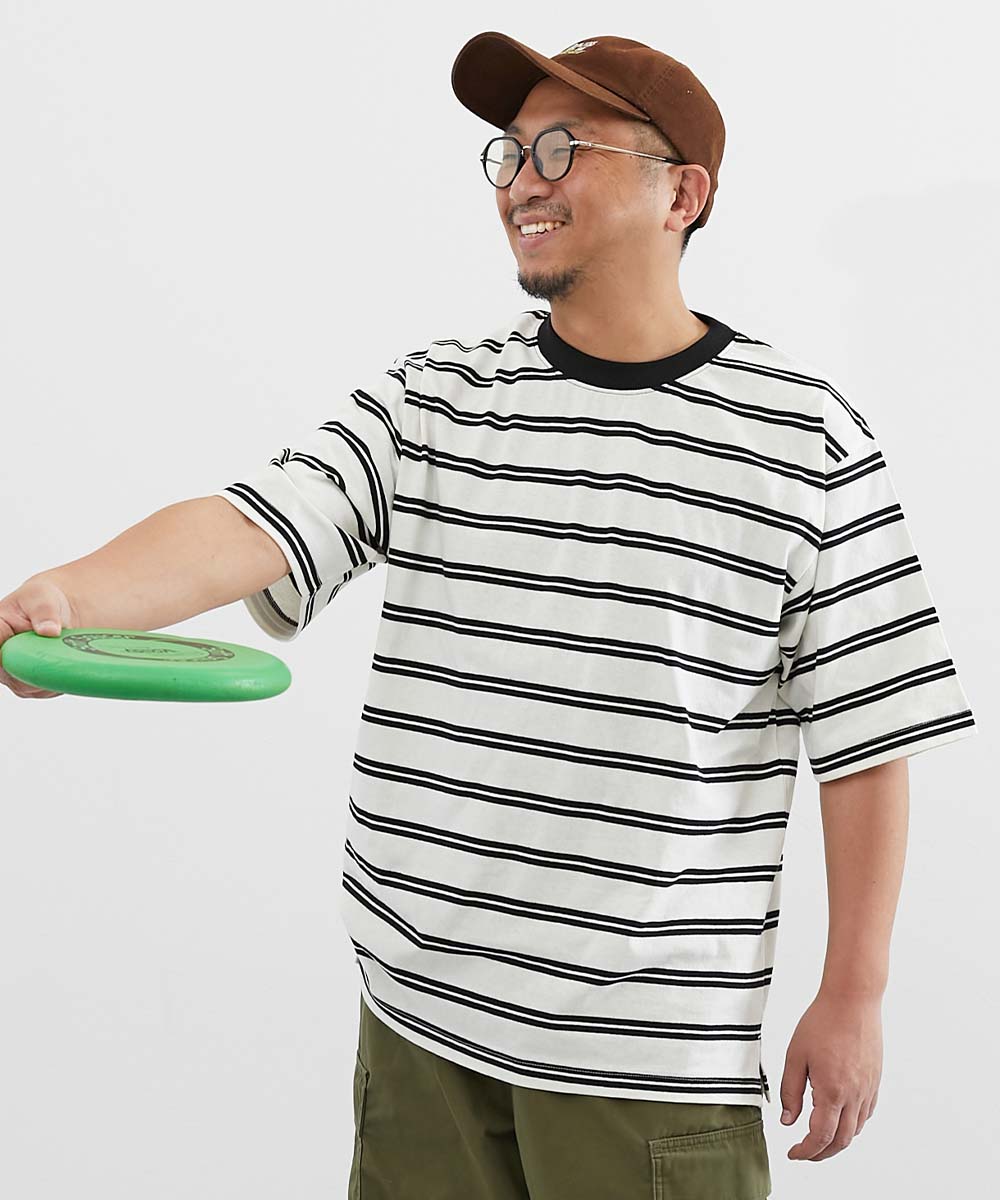 リンクコーデ 親子コーデ おそろい リンク 耐久 Tシャツ トップス 綿100% お洗濯してもよれにくい ビッグシルエット 大人 ボーダー 半袖Tシャツ devirock | devirock | 12