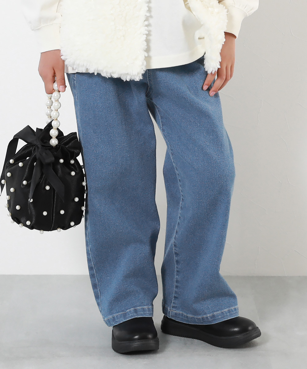 デニムパンツ ロングパンツ 長ズボン ボトムス ストレッチデニム ワイドパンツ キッズ 子供服 女の子  デビロック devirock | devirock | 01
