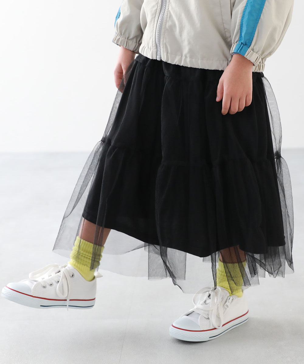 スカート ロング ボトムス チュールギャザー ロングスカート キッズ 子供服 女の子  デビロック devirock 26ss_girls | devirock | 02