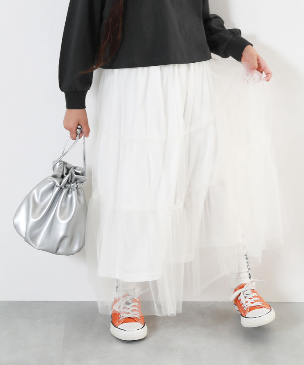 スカート ロング ボトムス チュールギャザー ロングスカート キッズ 子供服 女の子  デビロック devirock 26ss_girls | devirock | 01