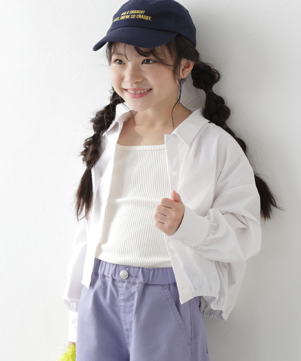 シャツ ブラウス 前開き トップス 裾ギャザー クロップド丈 ナイロンシャツジャケット キッズ 子供服 女の子  デビロック devirock | devirock | 01