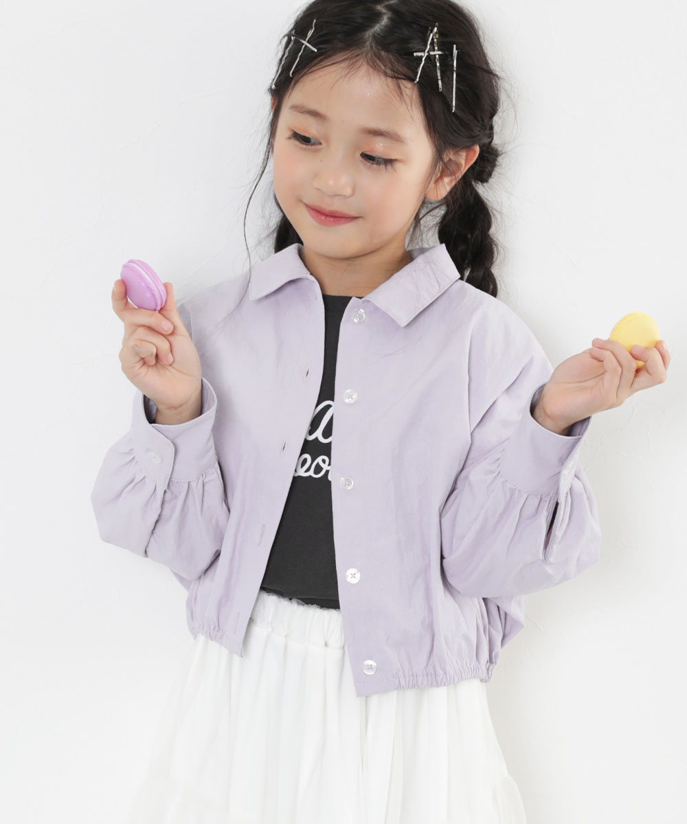 シャツ ブラウス 前開き トップス 裾ギャザー クロップド丈 ナイロンシャツジャケット キッズ 子供服 女の子  デビロック devirock | devirock | 03