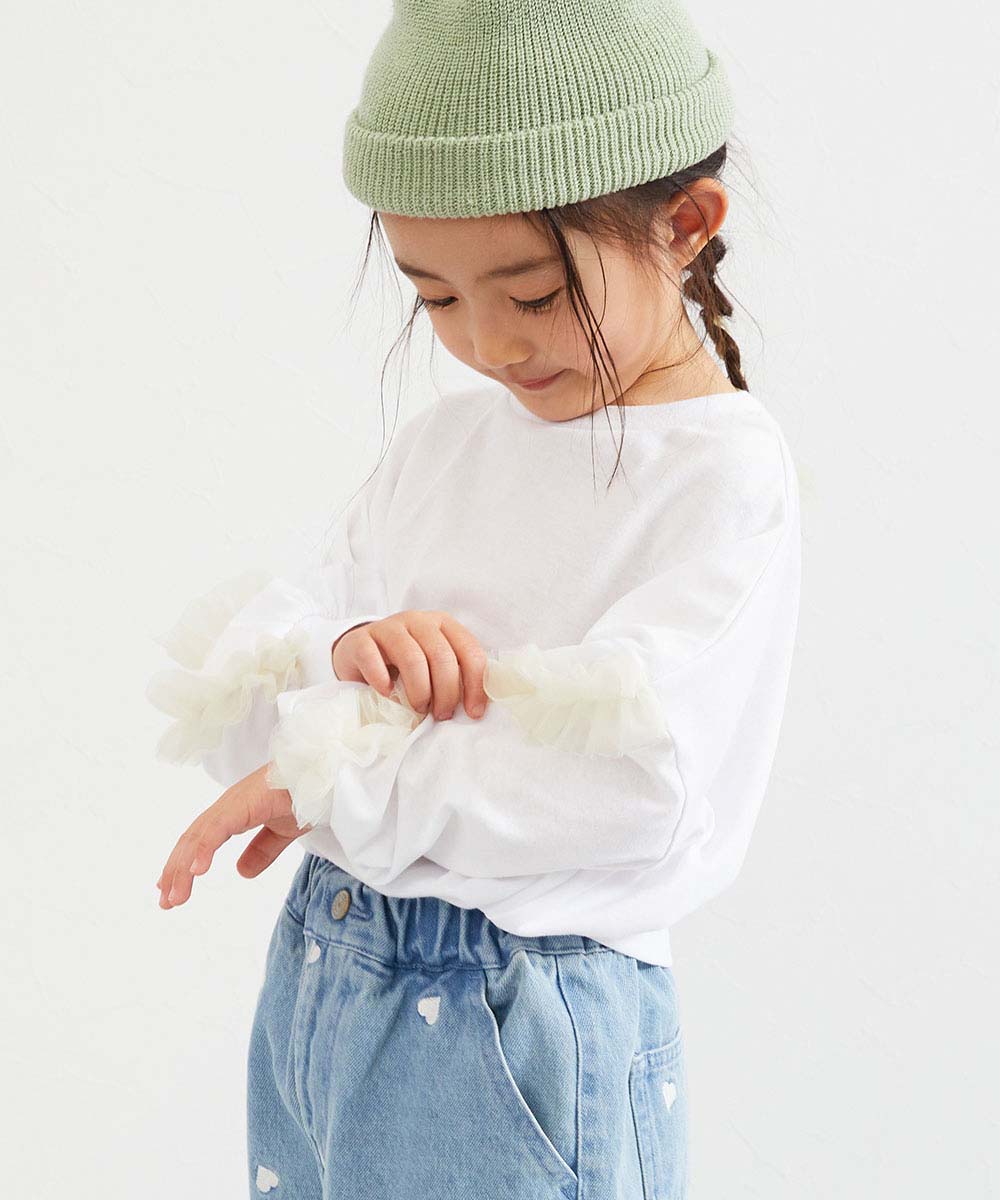 ロンT トップス 袖チュール 長袖Tシャツ キッズ 子供服 女の子  デビロック devirock | devirock | 01