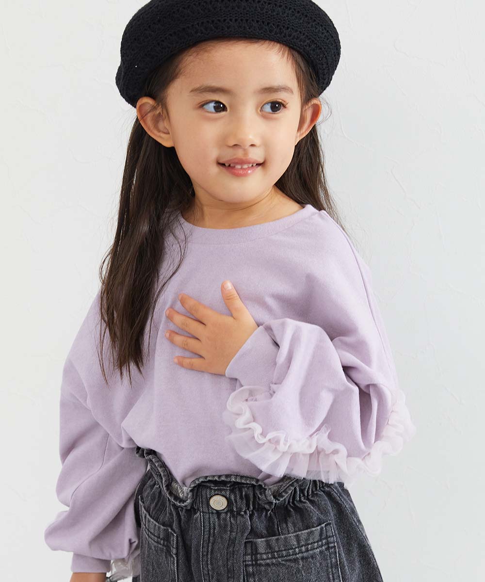 devirock（デビロック） ロンT トップス 袖チュール 長袖Tシャツ