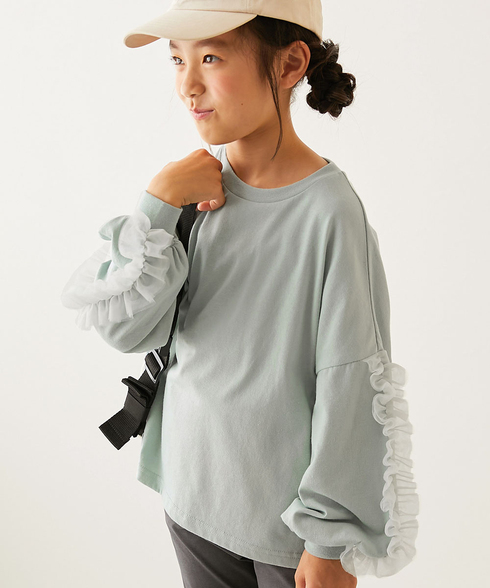 ロンT トップス 袖チュール 長袖Tシャツ キッズ 子供服 女の子  デビロック devirock | devirock | 05