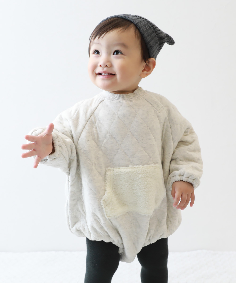 子供服 ニットキルト ボアポケットロンパースキッズ 男の子 女の子 カバーオール ロンパース 出産祝い デビロック devirock | devirock | 01