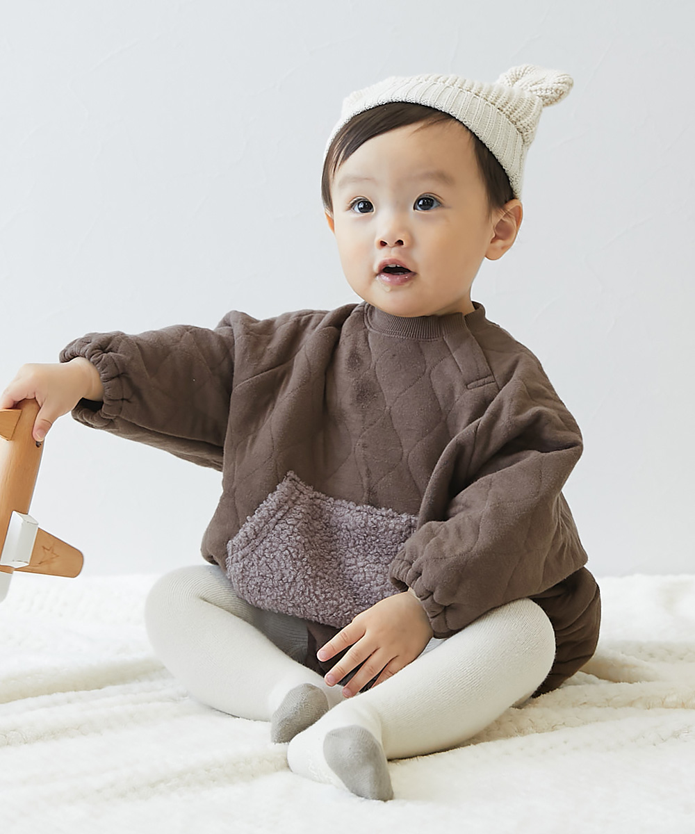子供服 ニットキルト ボアポケットロンパースキッズ 男の子 女の子 カバーオール ロンパース 出産祝い デビロック devirock | devirock | 02