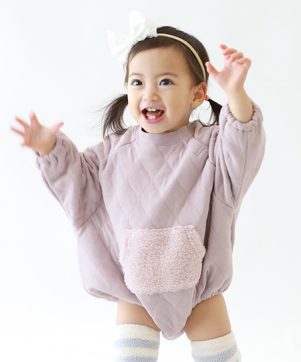 子供服 ニットキルト ボアポケットロンパースキッズ 男の子 女の子 カバーオール ロンパース 出産祝い デビロック devirock | devirock | 03