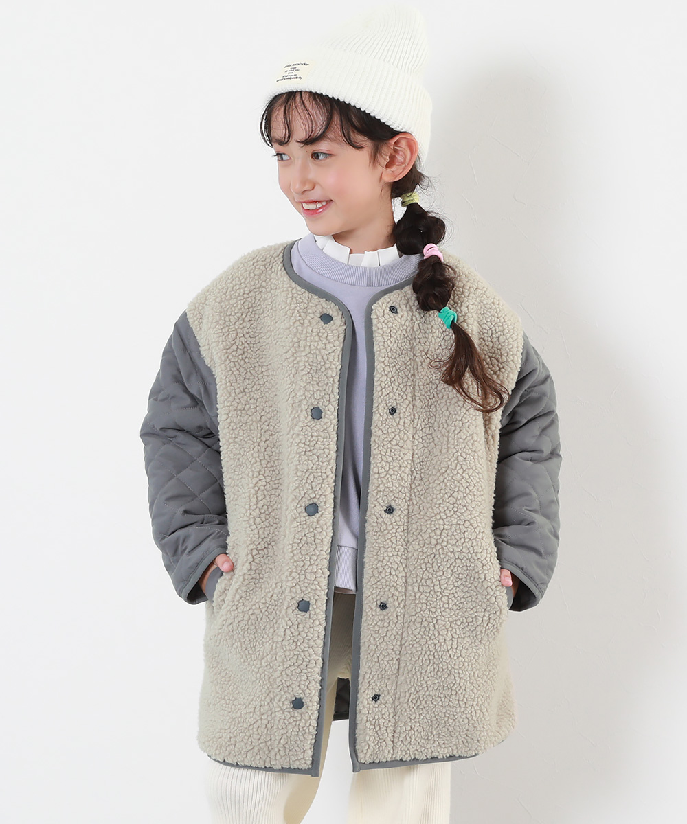 devirock 子供服 洗える キルティングボア ノーカラー