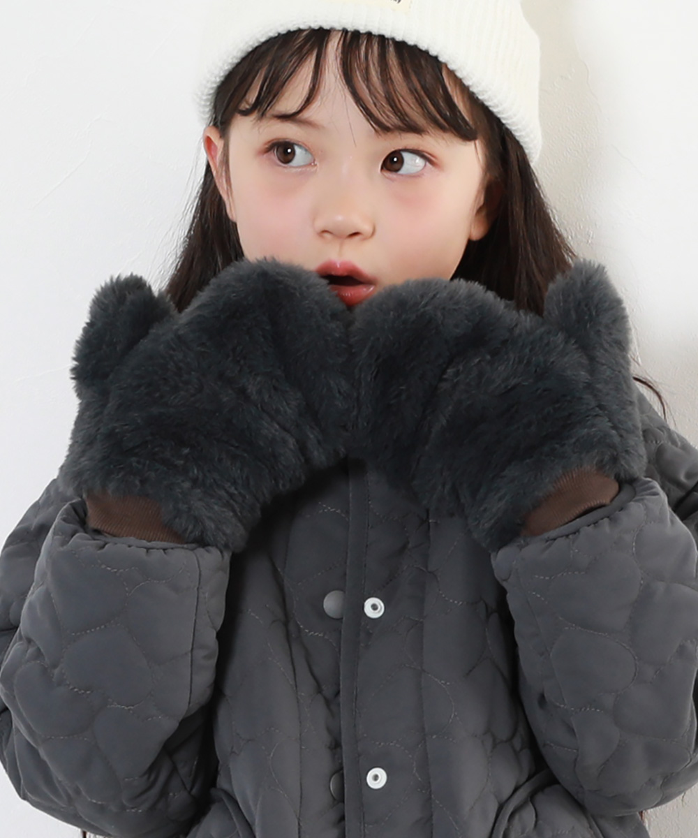子供服 親子で使える フェイクファー 2WAY ミトン型手袋キッズ 女の子 手袋 デビロック devirock | devirock | 01
