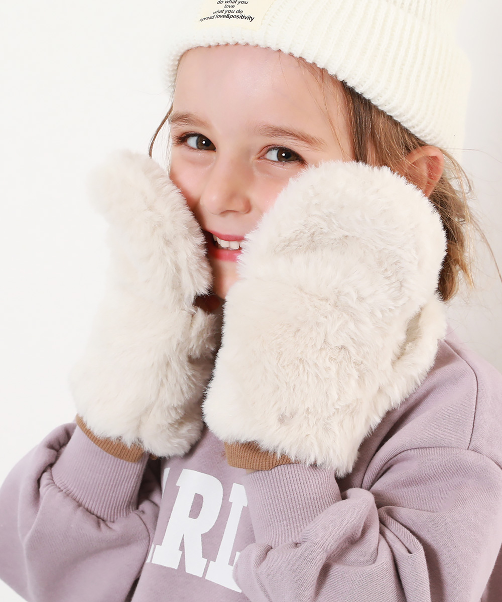 子供服 親子で使える フェイクファー 2WAY ミトン型手袋キッズ 女の子 手袋 デビロック devirock | devirock | 02