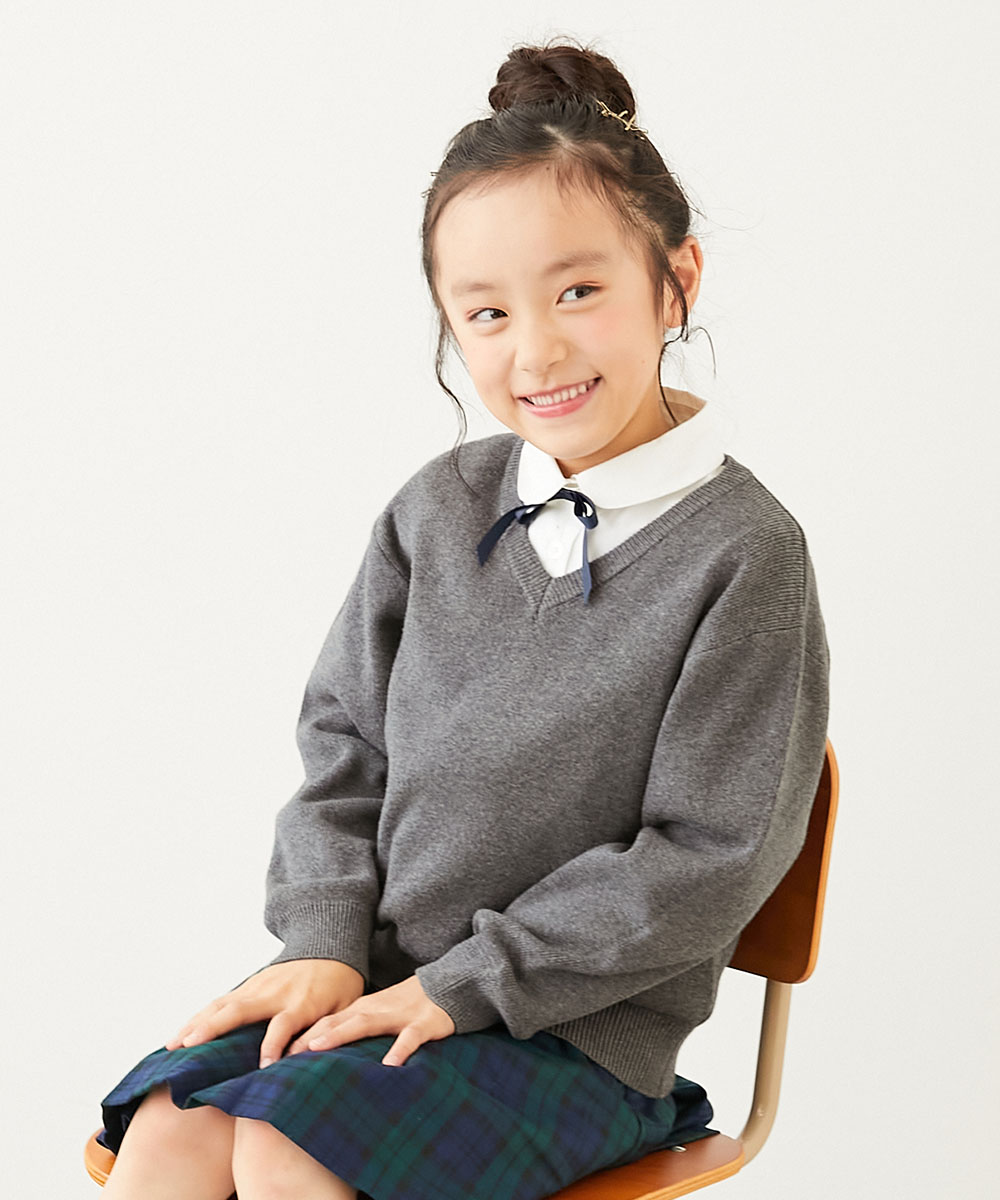 綿100％ 洗える スクールニット Vネック プルオーバー キッズ 子供服 男の子 女の子  デビロック devirock | devirock | 04