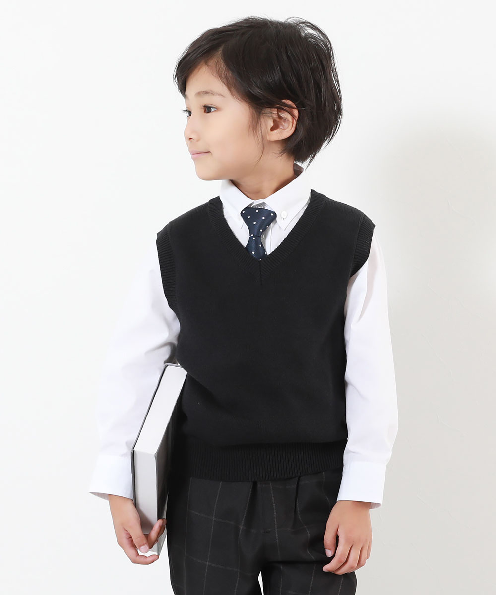 綿100％ 洗える スクールニット Vネック ベスト キッズ 子供服 男の子 女の子  デビロック devirock | devirock | 01