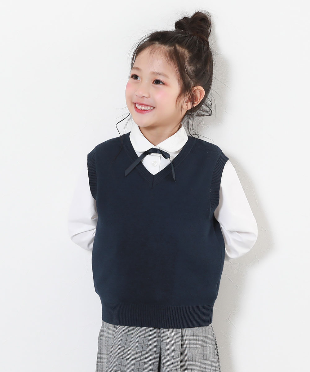 綿100％ 洗える スクールニット Vネック ベスト キッズ 子供服 男の子 女の子  デビロック devirock | devirock | 02