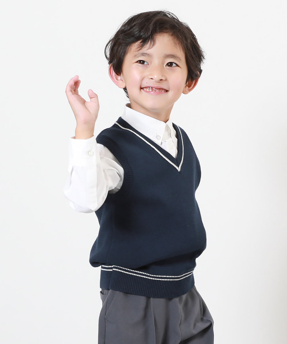 綿100％ 洗える スクールニット Vネック ベスト キッズ 子供服 男の子 女の子  デビロック devirock | devirock | 03