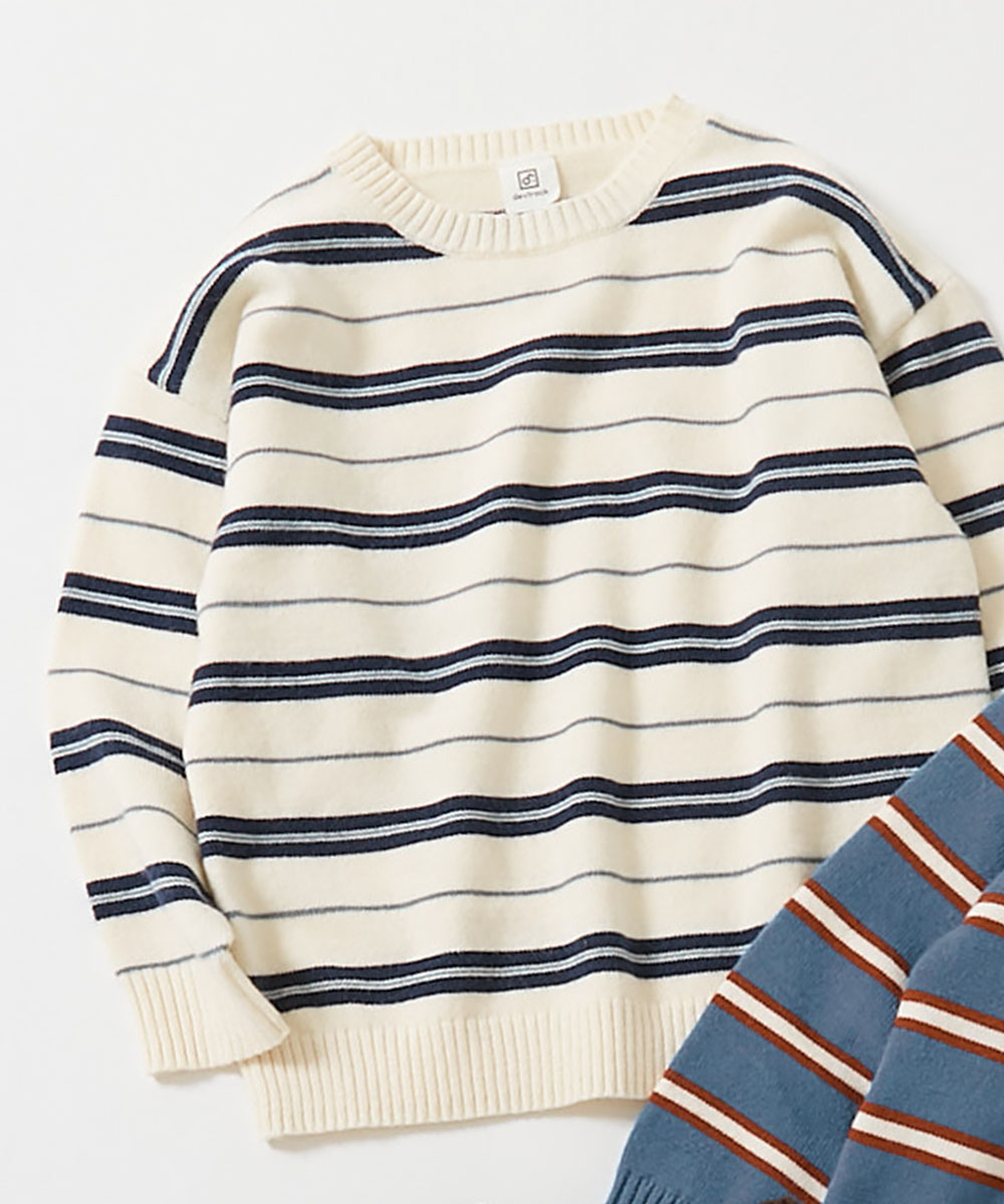 子供服 洗える チクチクしない素肌ニット マルチボーダープルオーバーキッズ 男の子 女の子 トップス ニット セーター ニットプルオーバー デビロック devirock | devirock | 01