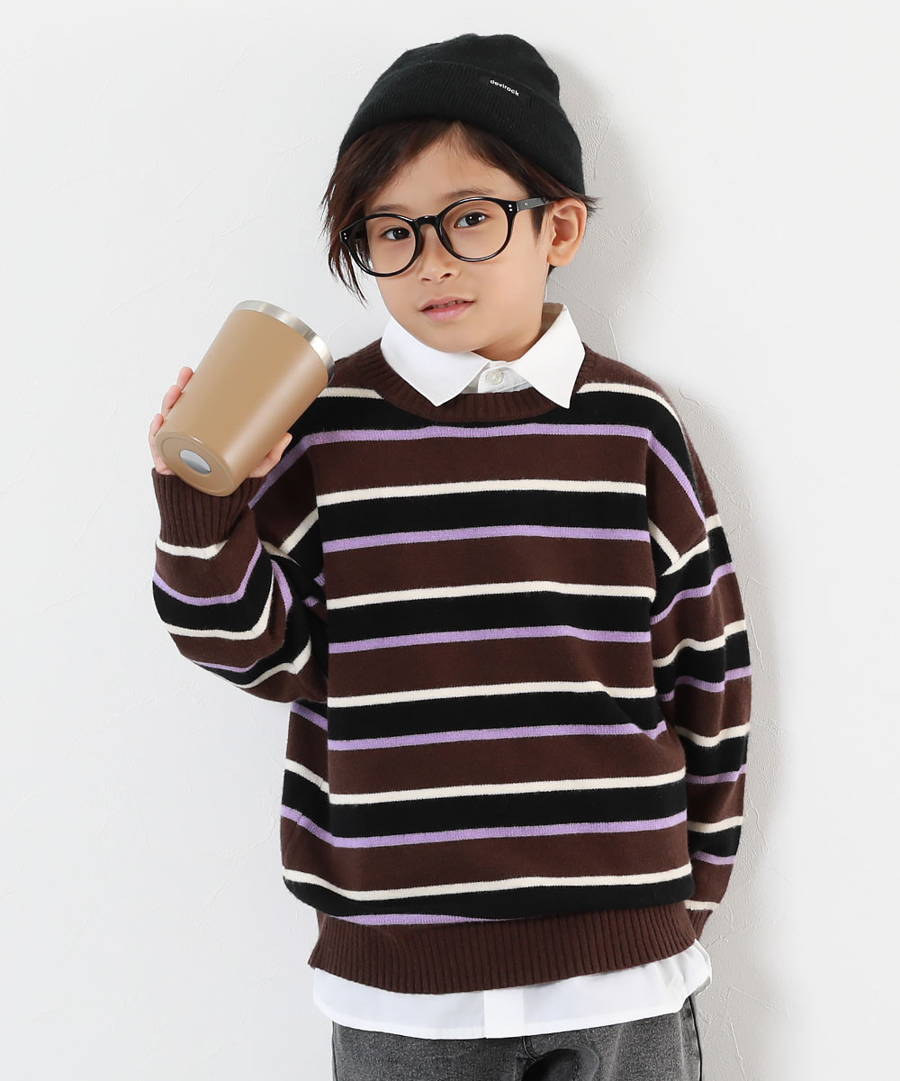 子供服 洗える チクチクしない素肌ニット マルチボーダープルオーバーキッズ 男の子 女の子 トップス ニット セーター ニットプルオーバー デビロック devirock | devirock | 03