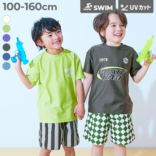 UVカット プリント半袖ラッシュガード＆総柄サーフパンツ