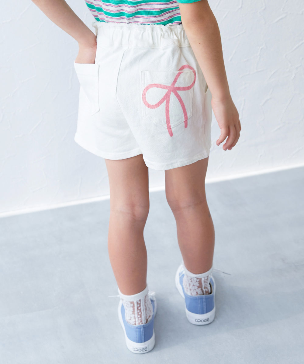 ハーフパンツ ショートパンツ ボトムス 楽デニム リボンデザインショートパンツ キッズ 子供服 女の子  デビロック devirock 25ss_ガールズトレンド | devirock | 01