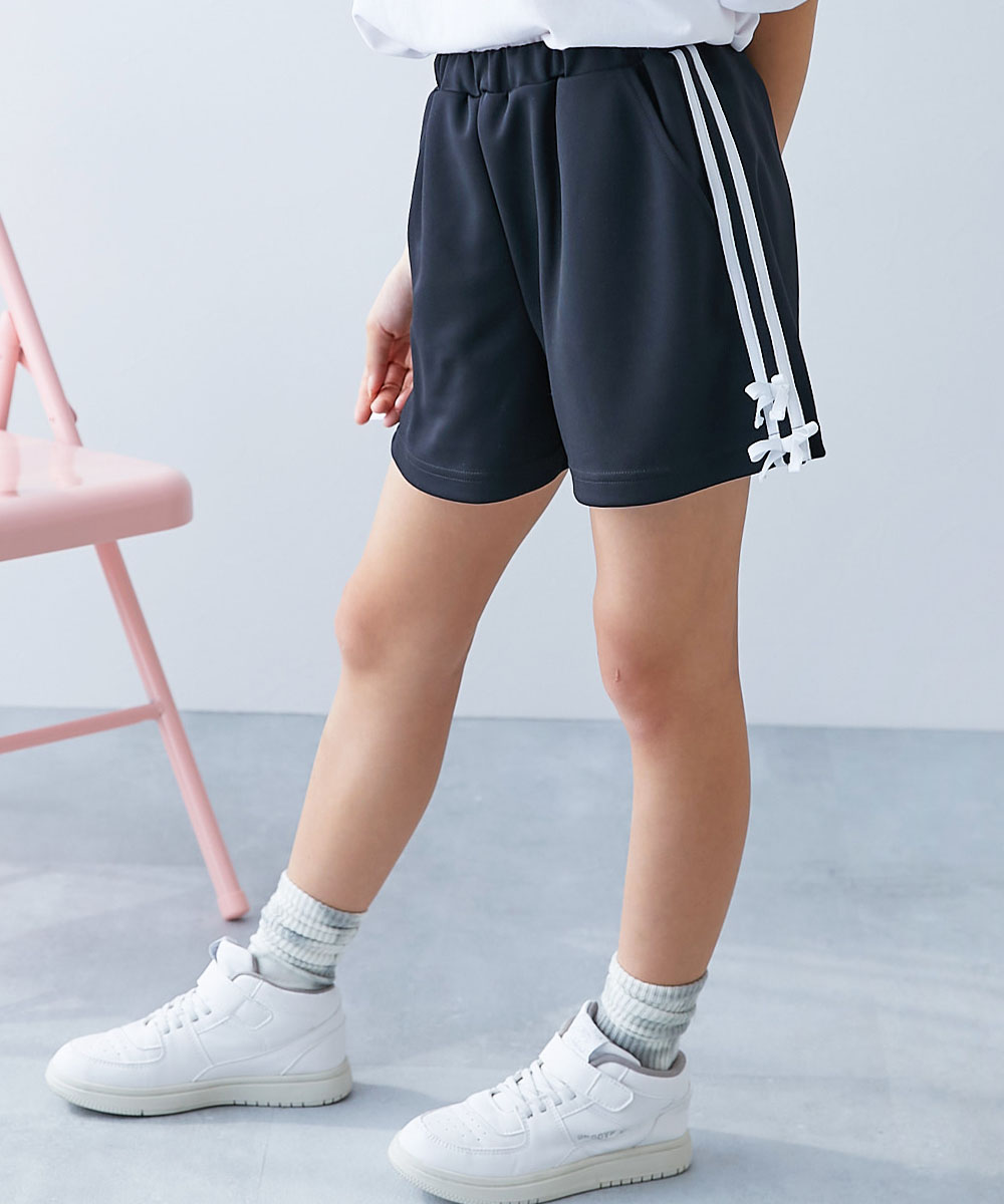 ウエストゴム リボン ハーフパンツ ボトムス リボン付き サイドラインショートパンツ キッズ デビロック devirock 26summer_girls | devirock | 02