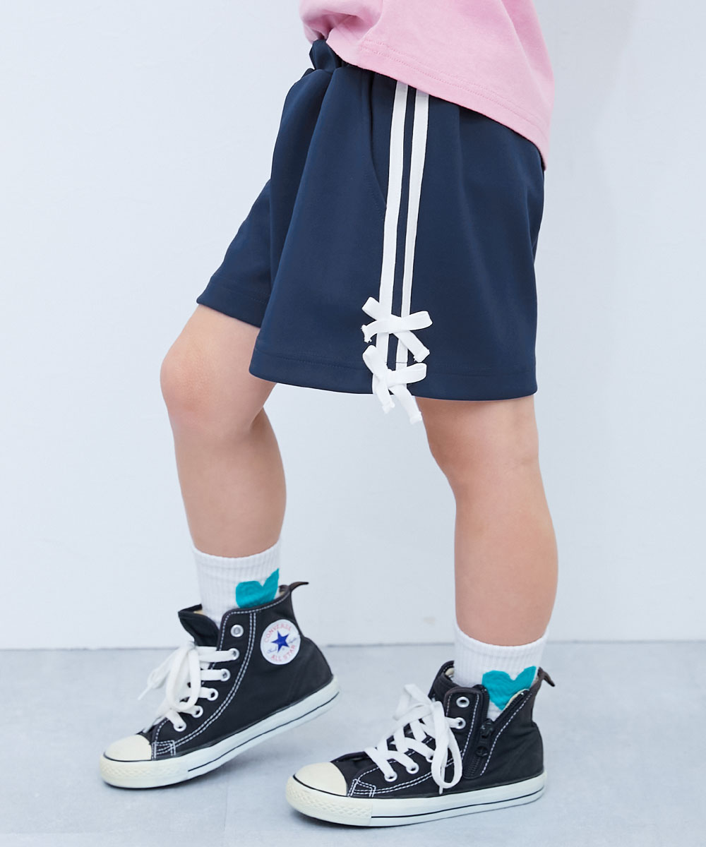 ウエストゴム リボン ハーフパンツ ボトムス リボン付き サイドラインショートパンツ キッズ デビロック devirock 26summer_girls | devirock | 04