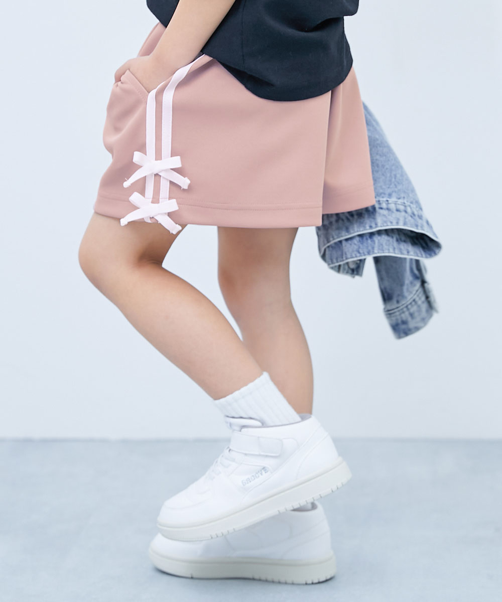 ウエストゴム リボン ハーフパンツ ボトムス リボン付き サイドラインショートパンツ キッズ デビロック devirock 26summer_girls | devirock | 05