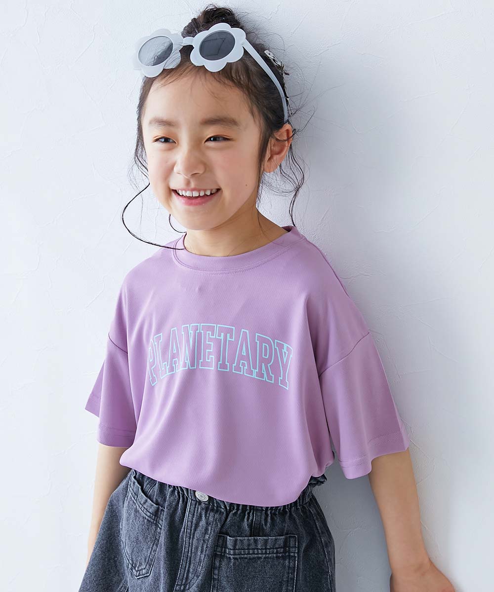 ロゴ プリント 速乾 トップス 【涼感 サラッとメッシュ】× デビラボ ガールズ プリント 半袖Tシャツ キッズ デビロック 26summer_girls heatstroke | devirock | 01