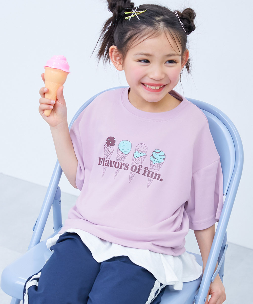 ロゴ プリント 速乾 トップス 【涼感 サラッとメッシュ】× デビラボ ガールズ プリント 半袖Tシャツ キッズ デビロック 26summer_girls heatstroke | devirock | 13
