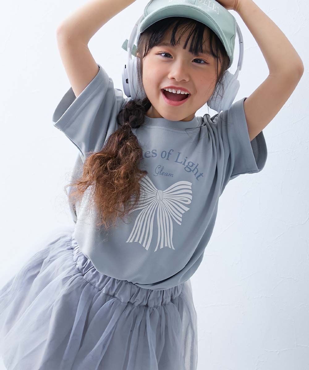 ロゴ プリント 速乾 トップス 【涼感 サラッとメッシュ】× デビラボ ガールズ プリント 半袖Tシャツ キッズ デビロック 26summer_girls heatstroke | devirock | 14