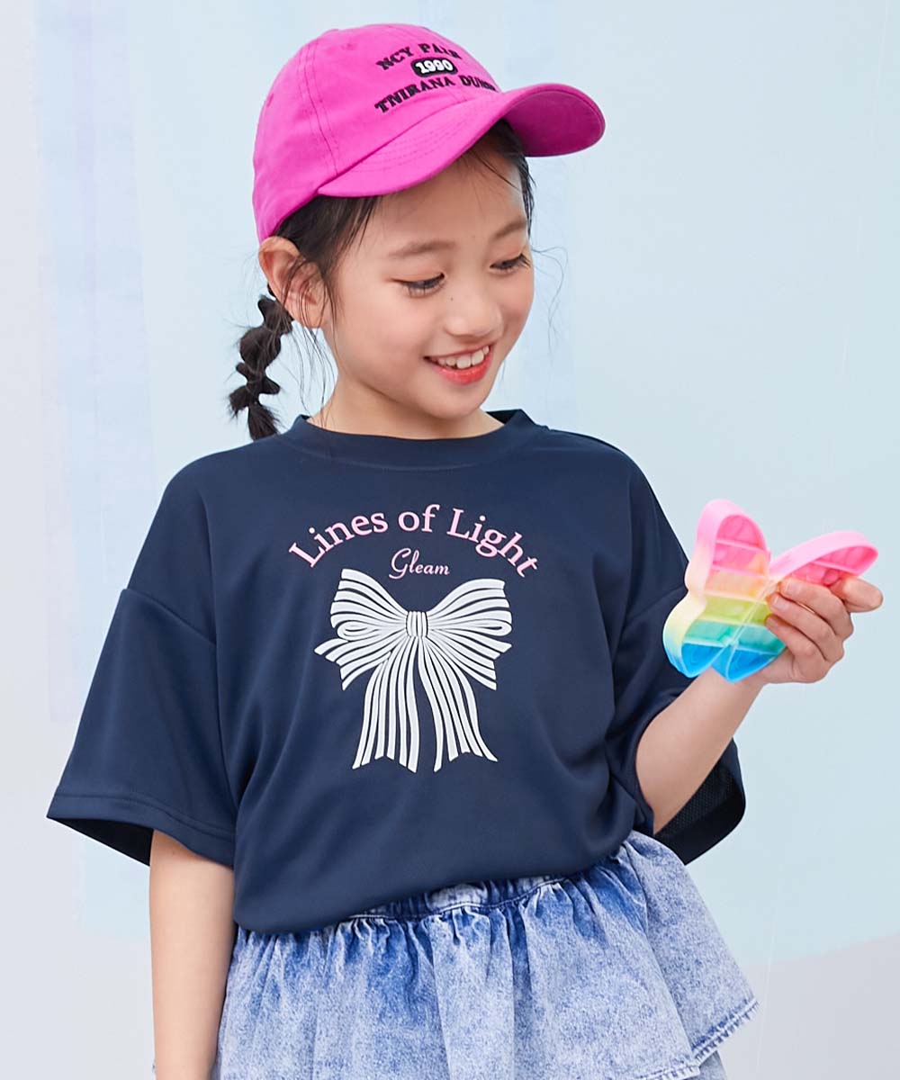 ロゴ プリント 速乾 トップス 【涼感 サラッとメッシュ】× デビラボ ガールズ プリント 半袖Tシャツ キッズ デビロック 26summer_girls heatstroke | devirock | 15