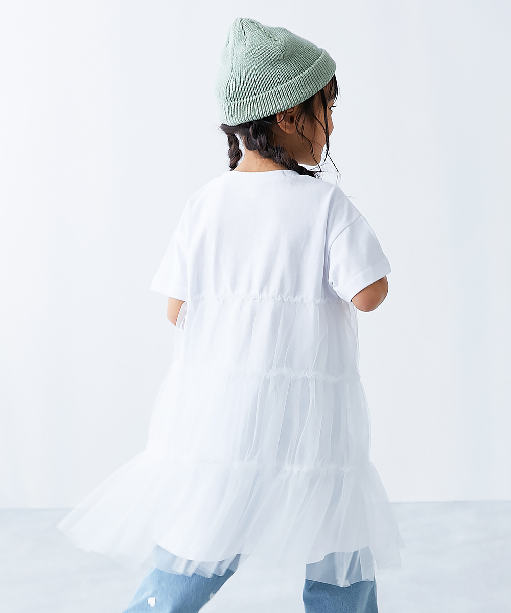 半袖ワンピース ワンピース ふんわり チュールドッキングワンピース キッズ 子供服 女の子  デビロック devirock 25ss_ガールズトレンド | devirock | 01