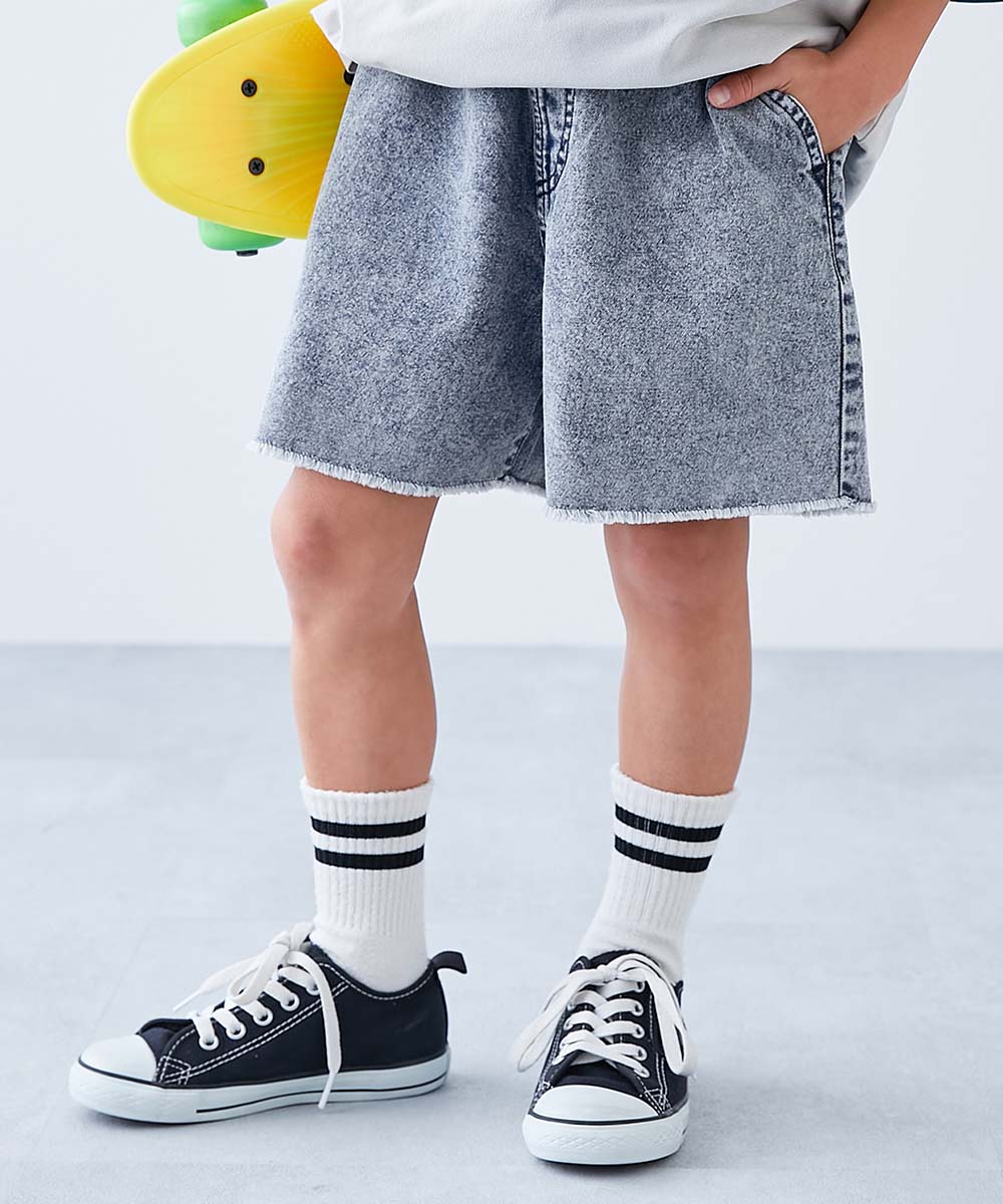 ハーフパンツ ショートパンツ ボトムス ライトオンスデニム ケミカルウォッシュ カットオフ ハーフパンツ キッズ 子供服 男の子 女の子  デビロック devirock | devirock | 02