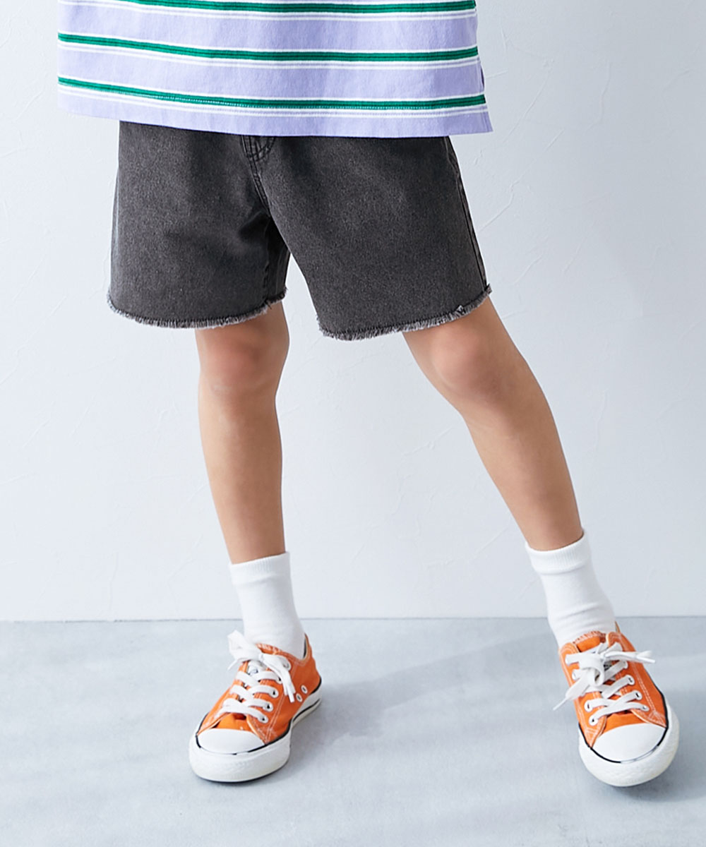 ハーフパンツ ショートパンツ ボトムス ライトオンスデニム ケミカルウォッシュ カットオフ ハーフパンツ キッズ 子供服 男の子 女の子  デビロック devirock | devirock | 01
