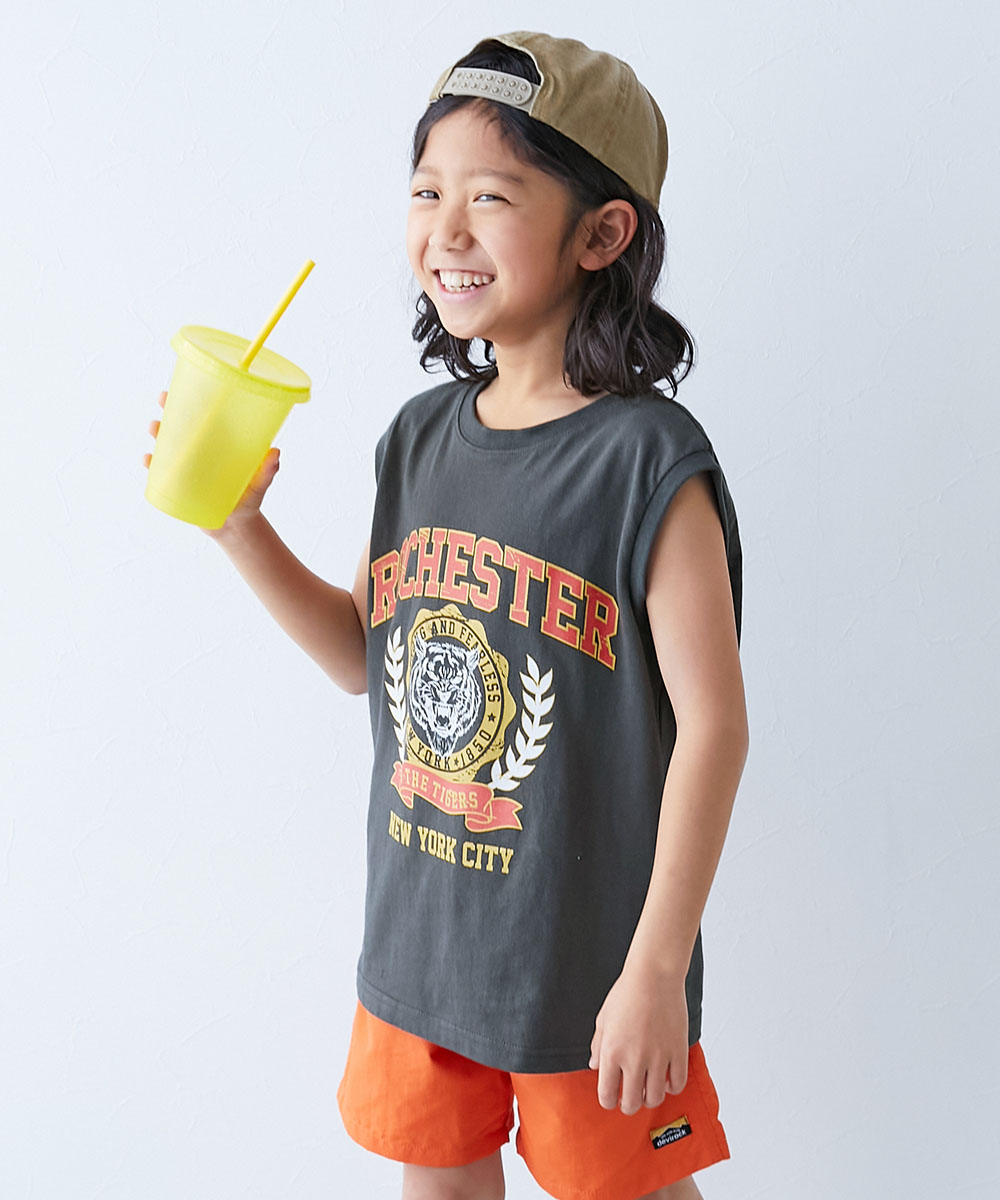 ノースリーブ トップス タンクトップ 綿100％ デビラボ BIGシルエット プリントタンクトップ キッズ 子供服 男の子 女の子  デビロック devirock | devirock | 01