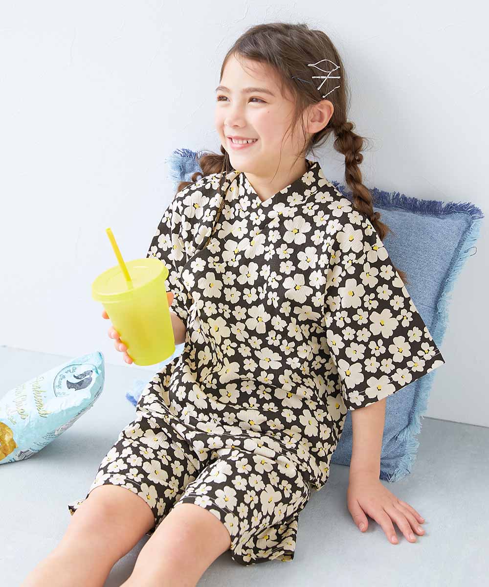 ロビ服　お祭り甚平 お揃い】モチーフ総柄甚平(80~130cm)(80cm ネイビー系(金魚