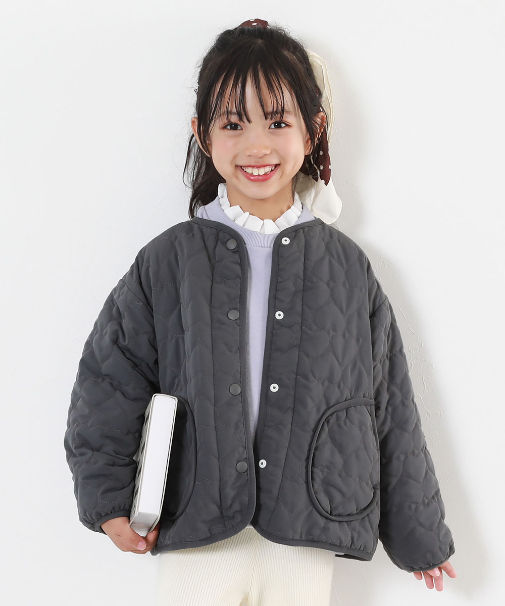 ダウンジャケット コート アウター ジャケット 洗える ハートキルティング 裏あったかボアジャケット キッズ 子供服 女の子  デビロック devirock | devirock | 02