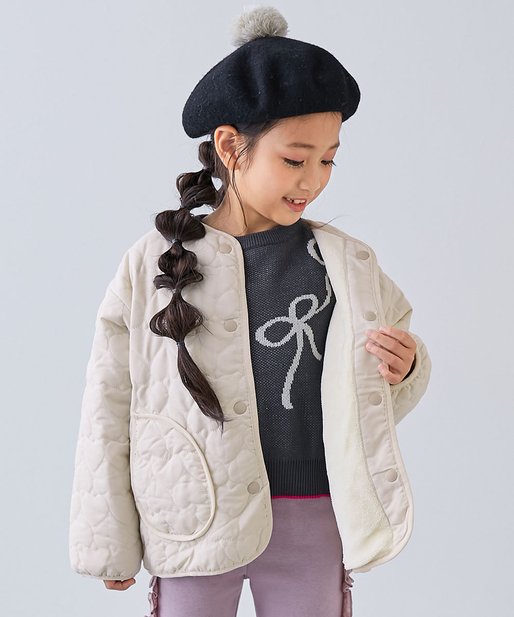 ダウンジャケット コート アウター ジャケット 洗える ハートキルティング 裏あったかボアジャケット キッズ 子供服 女の子  デビロック devirock | devirock | 01